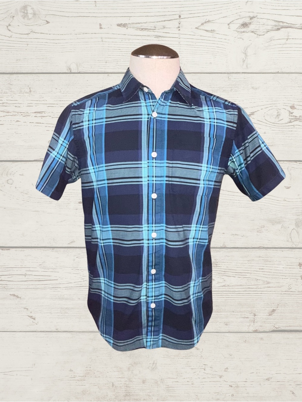 Patagonia Fezzman Organic Cotton Blue Plaid Short Sleeve Button Down Shirt Sz S